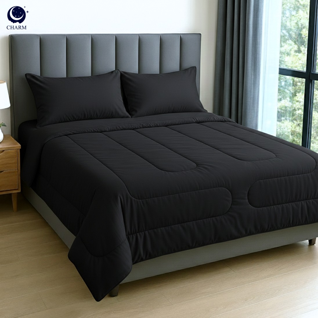 ชุดผ้าปูที่นอน 6 ฟุต 6 ชิ้น CHARM สี BLACK คอลเลคชั่น CLASSIC_0